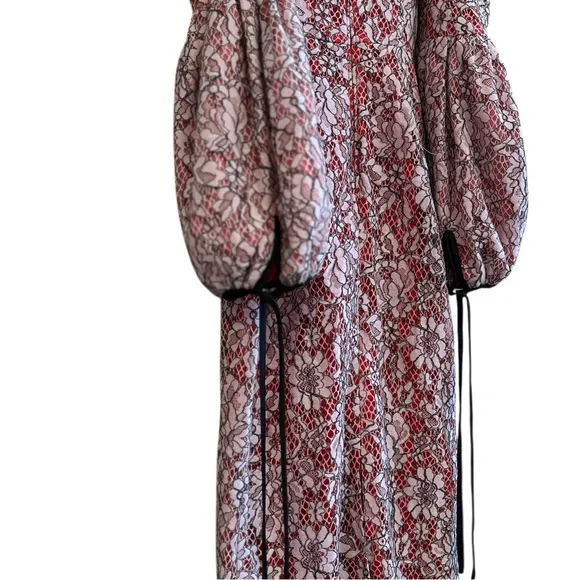 ASOS extreme sleeve Bardot pencil lace midi dress with contrast trims - Picture 8 of 9